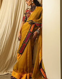 Multi color blouse yellow saree