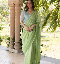 Cotton linen green saree